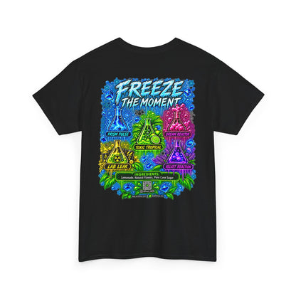 Frost Lab Tee — “Freeze the Moment” Neon Science Graphic Shirt