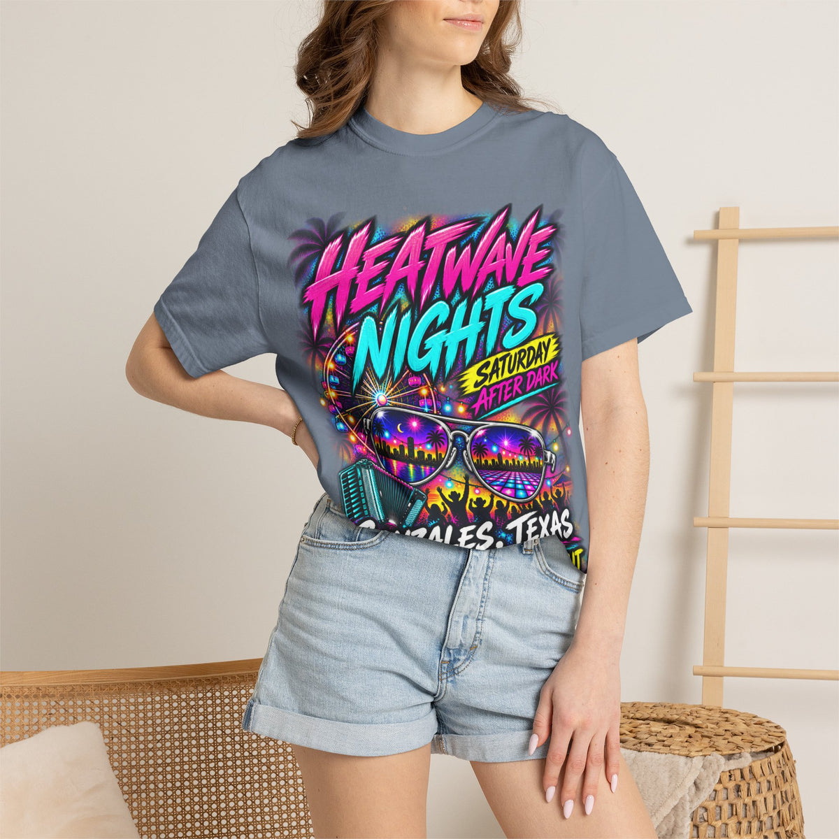Heatwave Nights T-Shirt — Gonzales, Texas Retro Neon Party Tee