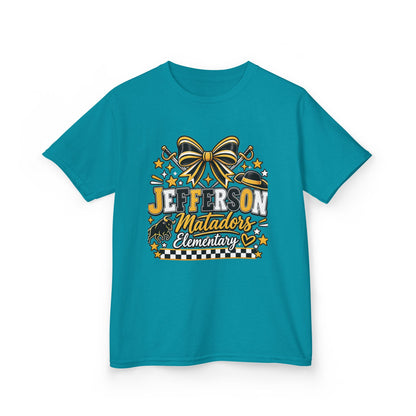 Jefferson Matadors Elementary Kids T-Shirt — School Spirit Bow & Mascot Tee