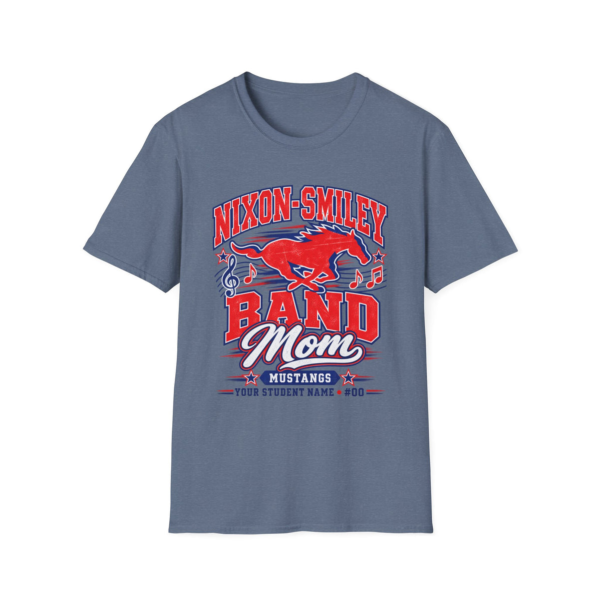 Mustangs Band Mom T-Shirt — Nixon-Smiley Band Support Tee