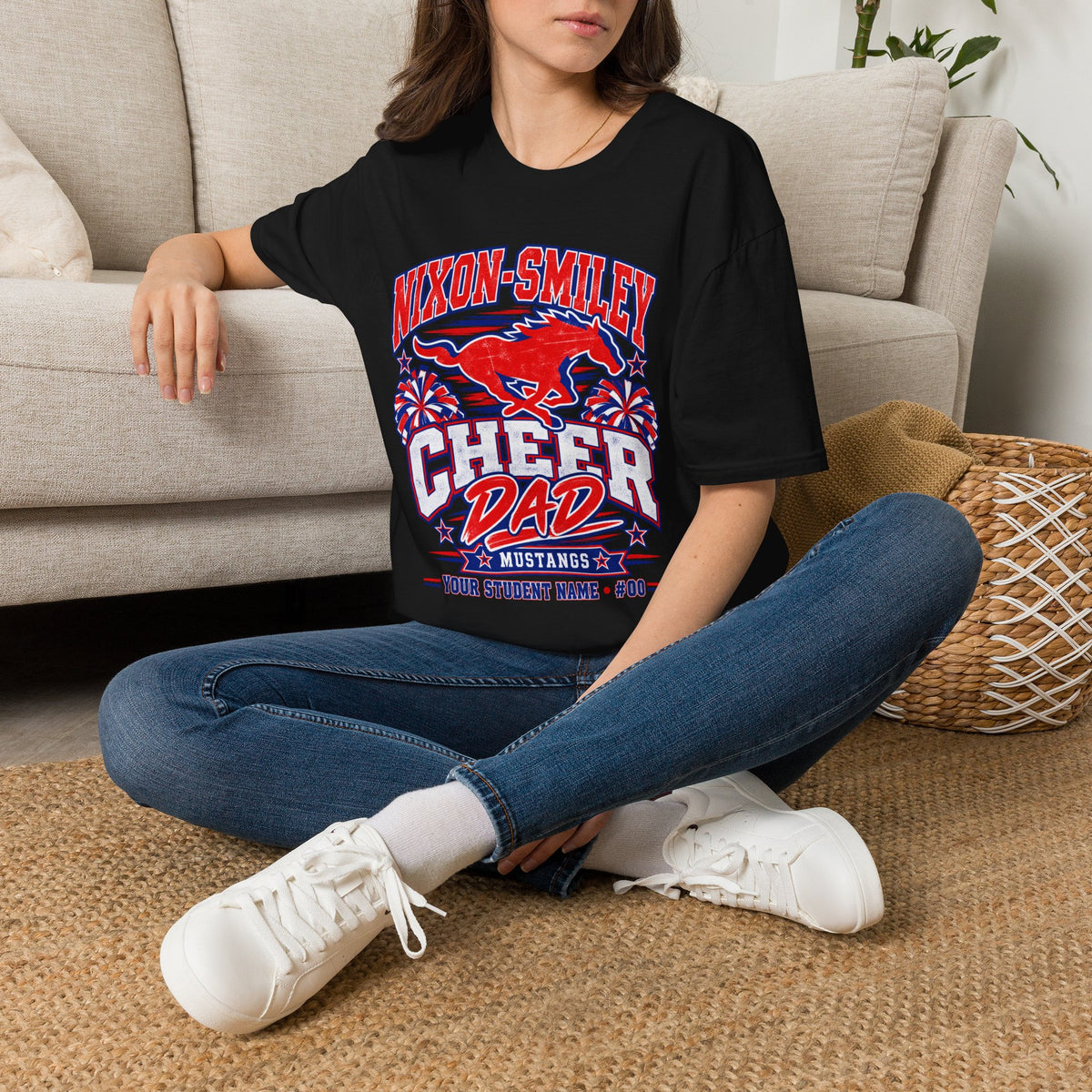 Nixon-Smiley Mustangs Cheer Dad T-Shirt — School Spirit Fan Tee