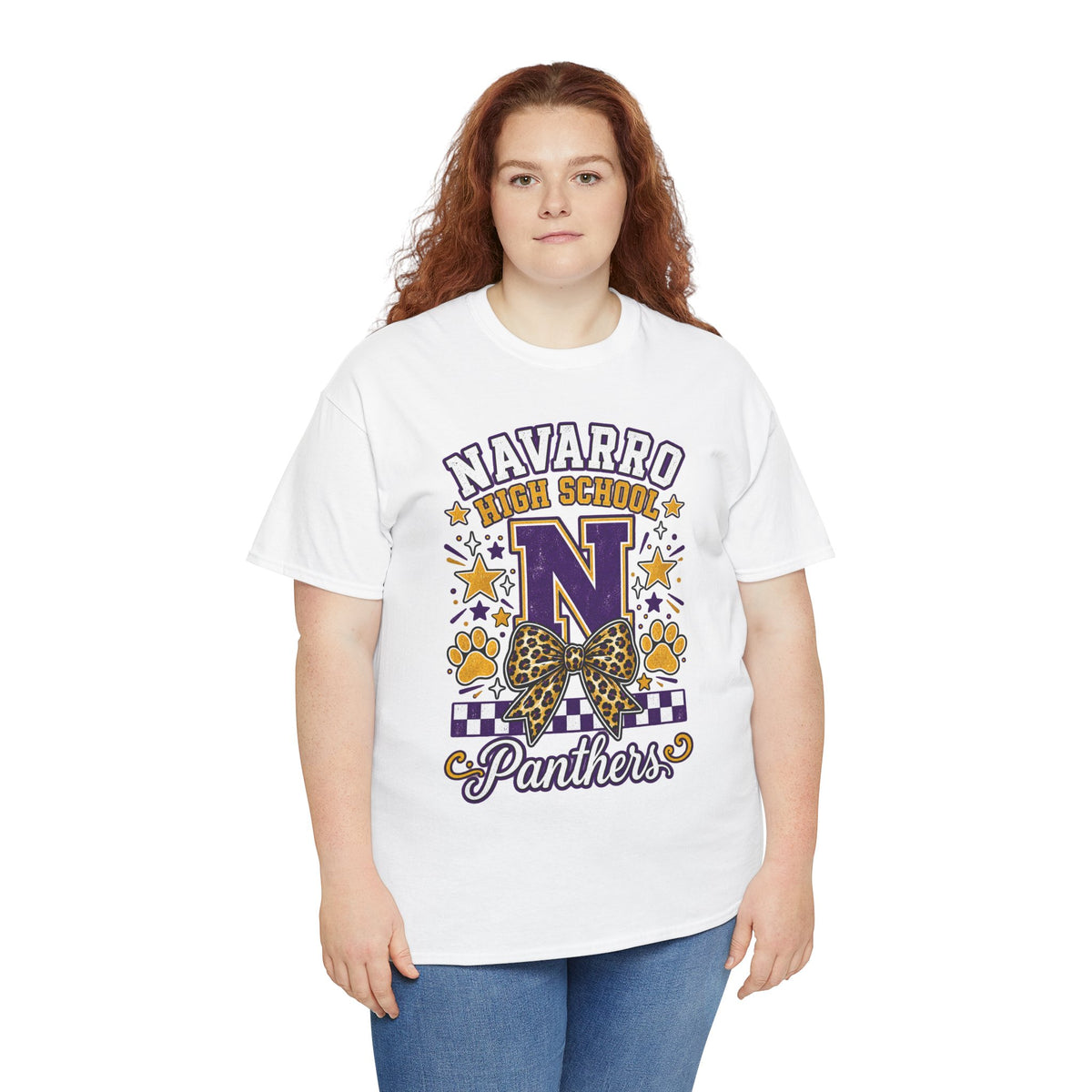 Navarro Panthers High School Tee — 'N' Leopard Ribbon Paw Print Design