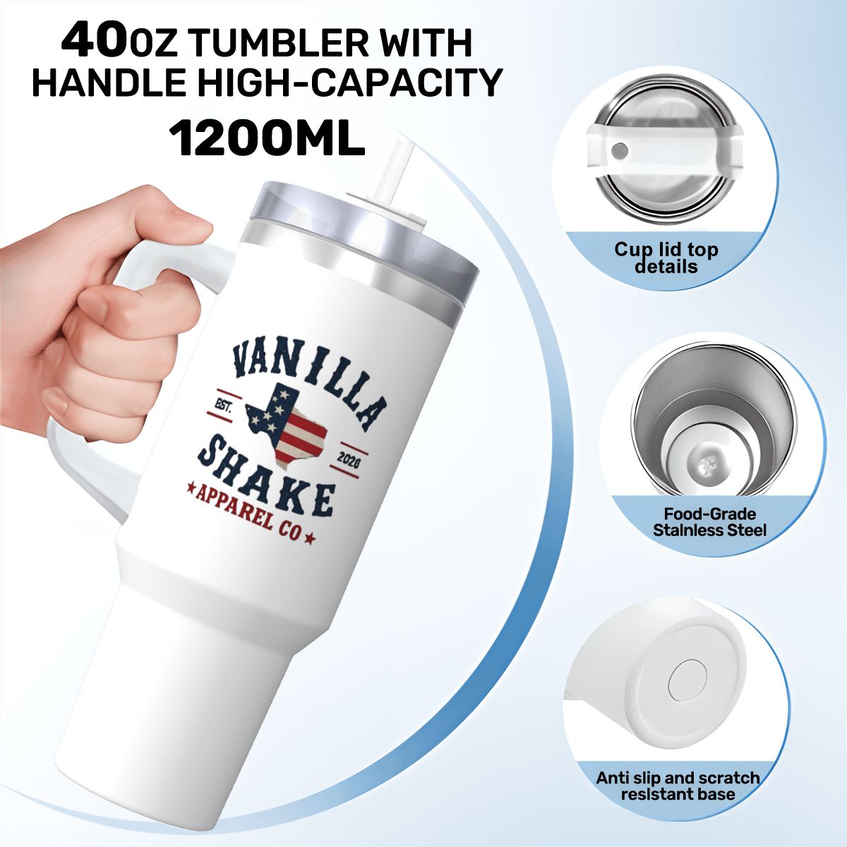 RWB Logo Travel Coffee Mug with Handle and Straw (40oz)