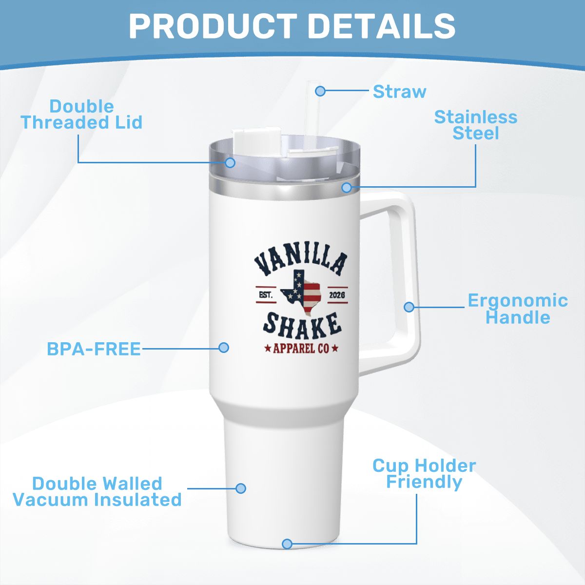 RWB Logo Travel Coffee Mug with Handle and Straw (40oz)
